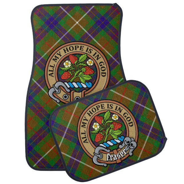 Clan Fraser Crest Car over Hunting Tartan Floor Mat (Set)