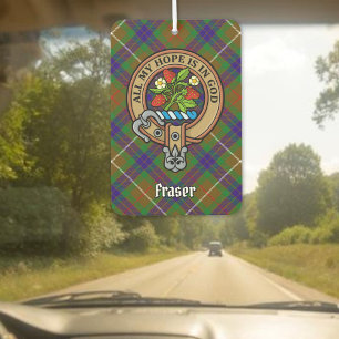 Clan Fraser Crest over Hunting Tartan Air Freshener