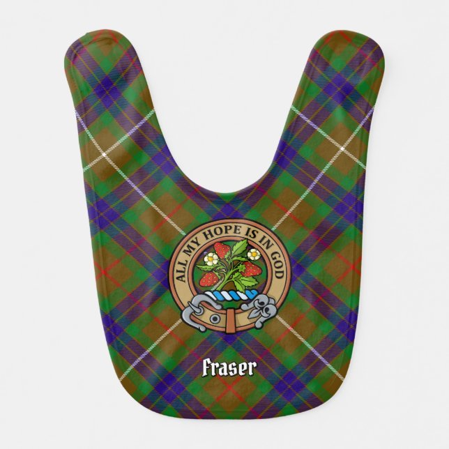 Clan Fraser Crest over Hunting Tartan Baby Bib (Front)