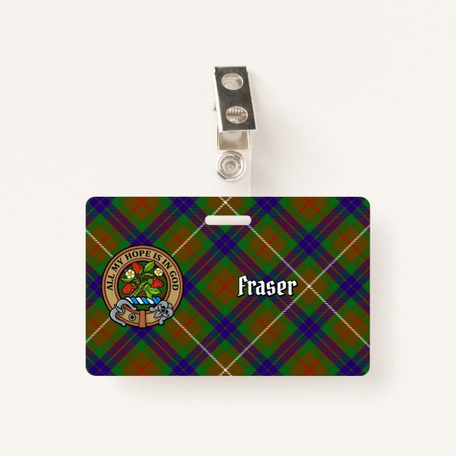 Clan Fraser Crest over Hunting Tartan Badge (Front with Clip)