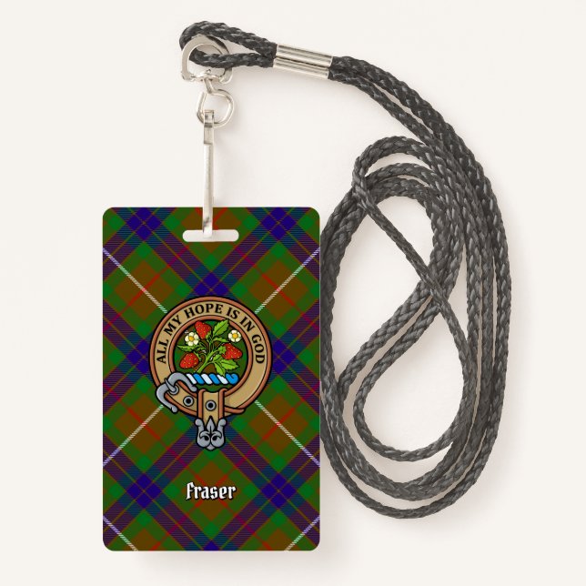 Clan Fraser Crest over Hunting Tartan Badge (Front with Lanyard)