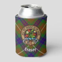 Clan Fraser Crest over Hunting Tartan Can Cooler