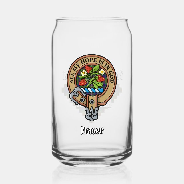 Clan Fraser Crest over Hunting Tartan Can Glass (Front)