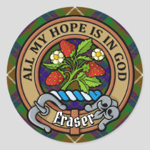 Clan Fraser Crest over Hunting Tartan Classic Round Sticker