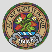 Clan Fraser Crest over Hunting Tartan Classic Round Sticker