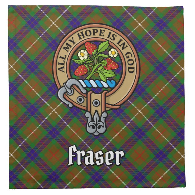 Clan Fraser Crest over Hunting Tartan Cloth Napkin (Front)