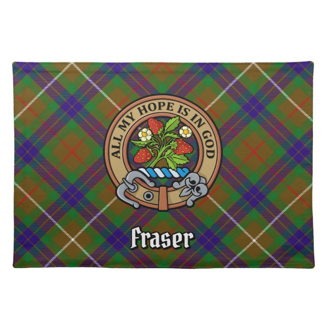 Clan Fraser Crest over Hunting Tartan Cloth Placemat (Front)