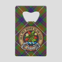 Clan Fraser Crest over Hunting Tartan Credit Card Bottle Opener