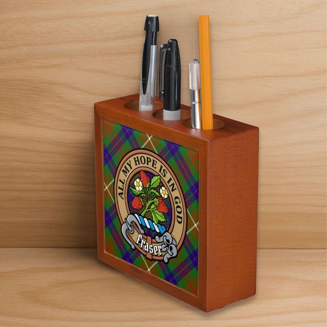 Clan Fraser Crest over Hunting Tartan Desk Organizer (Creator Uploaded)