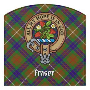 Clan Fraser Crest over Hunting Tartan Door Sign