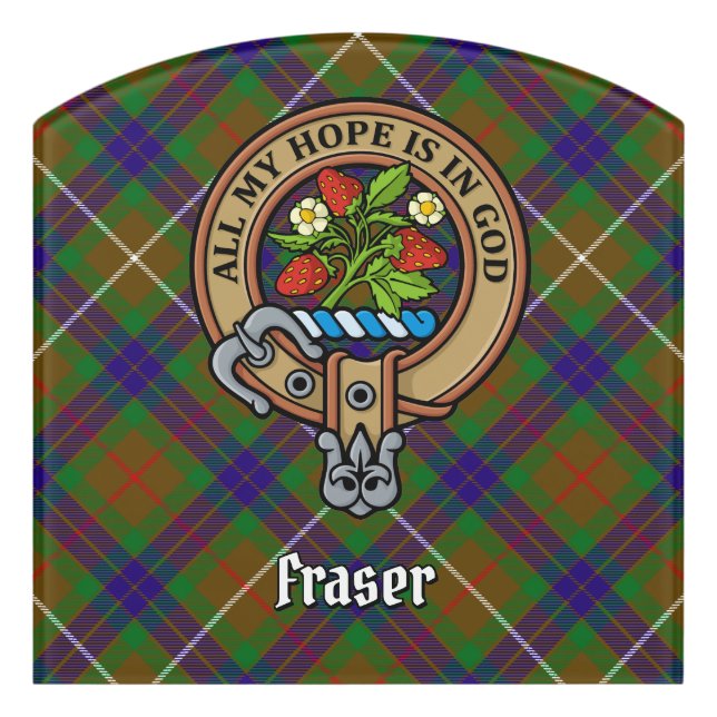 Clan Fraser Crest over Hunting Tartan Door Sign (Contour Front)