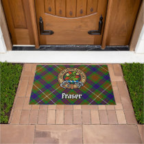 Clan Fraser Crest over Hunting Tartan Doormat
