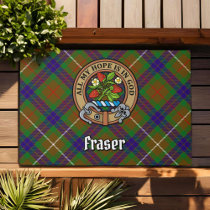 Clan Fraser Crest over Hunting Tartan Doormat