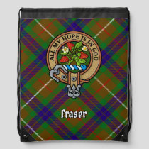 Clan Fraser Crest over Hunting Tartan Drawstring Bag