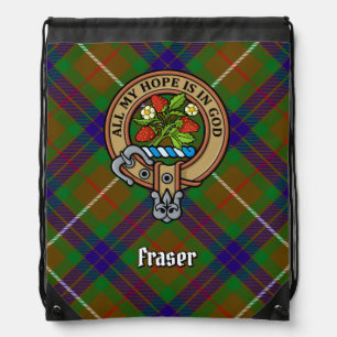 Clan Fraser Crest over Hunting Tartan Drawstring Bag