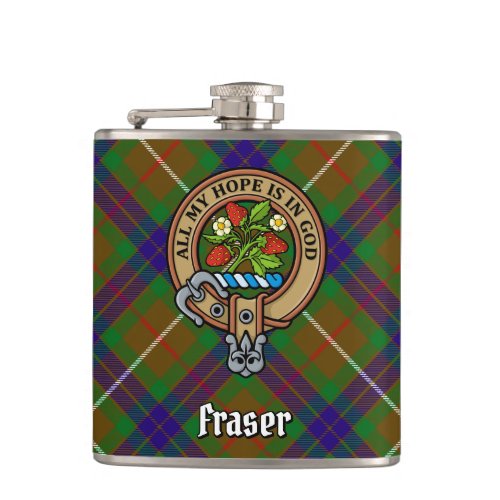 Clan Fraser Crest over Hunting Tartan Flask
