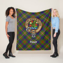 Clan Fraser Crest over Hunting Tartan Fleece Blanket