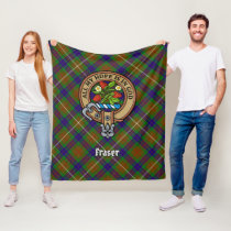 Clan Fraser Crest over Hunting Tartan Fleece Blanket