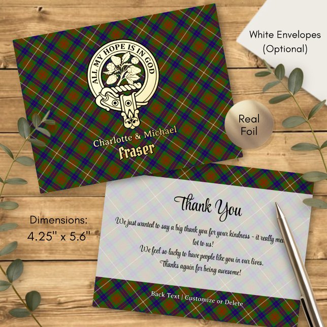Clan Fraser Crest over Hunting Tartan Foil Invitation Postcard (Creator Uploaded)