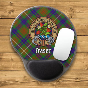 Clan Fraser Crest over Hunting Tartan Gel Mouse Pad