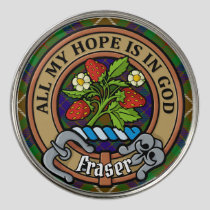 Clan Fraser Crest over Hunting Tartan Golf Ball Marker