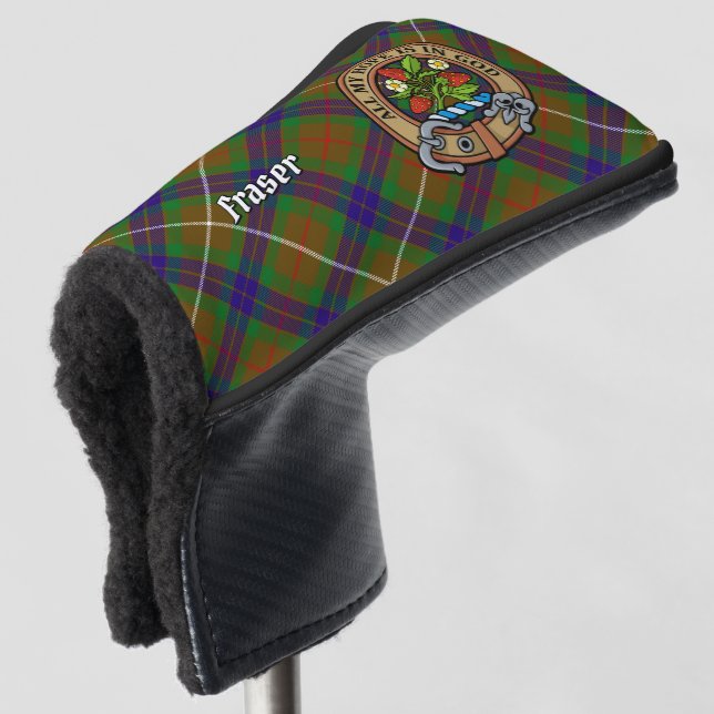 Clan Fraser Crest over Hunting Tartan Golf Head Cover (3/4 Front)