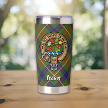 Clan Fraser Crest over Hunting Tartan Insulated Tumbler