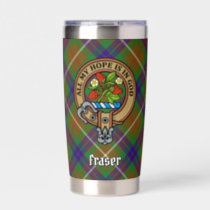 Clan Fraser Crest over Hunting Tartan Insulated Tumbler