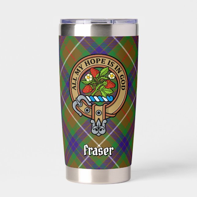 Clan Fraser Crest over Hunting Tartan Insulated Tumbler (Front)