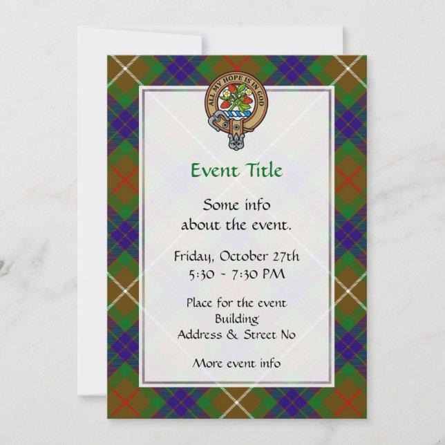 Clan Fraser Crest over Hunting Tartan Invitation (Front)
