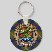 Clan Fraser Crest over Hunting Tartan Keychain