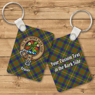 Clan Fraser Crest over Hunting Tartan Keychain