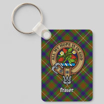 Clan Fraser Crest over Hunting Tartan Keychain