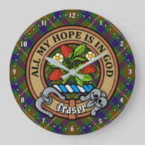Clan Fraser Crest over Hunting Tartan Large Clock
