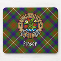 Clan Fraser Crest over Hunting Tartan Mouse Pad
