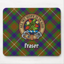 Clan Fraser Crest over Hunting Tartan Mouse Pad