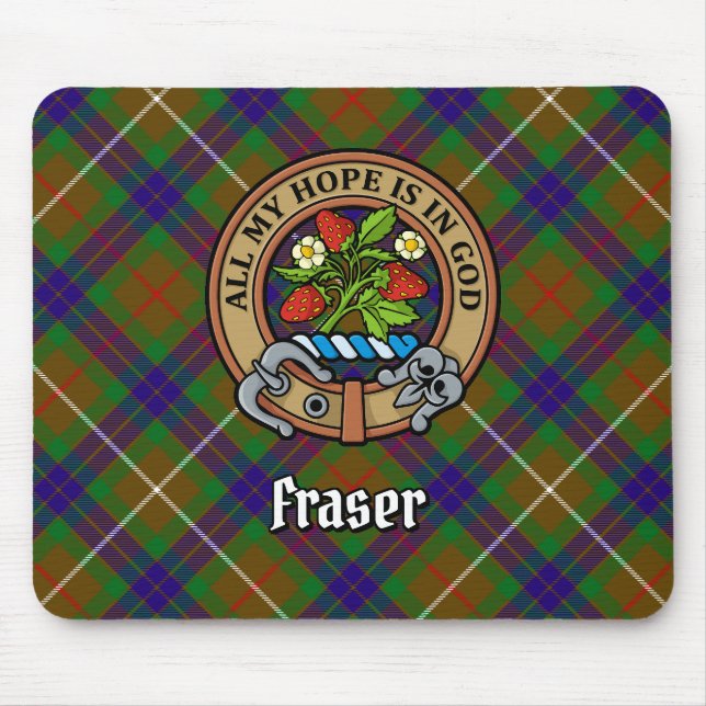 Clan Fraser Crest over Hunting Tartan Mouse Pad (Front)