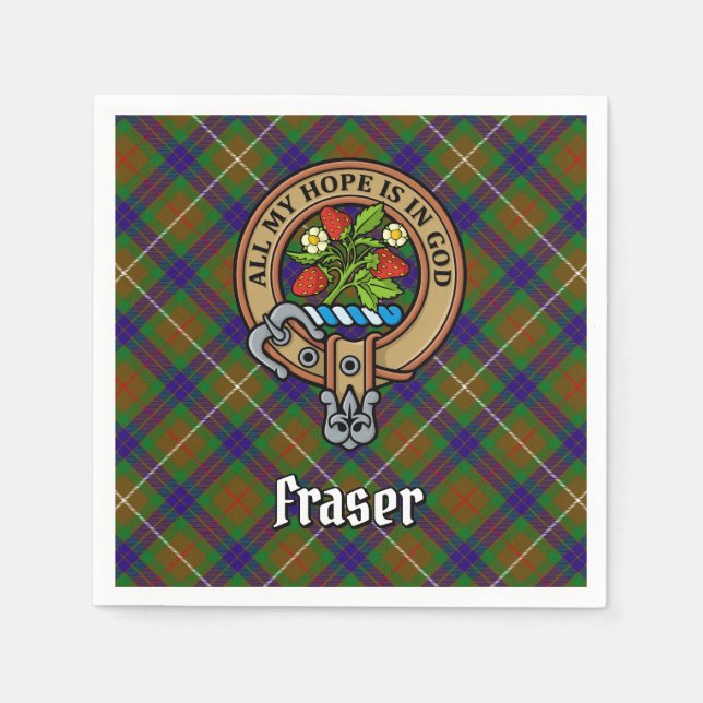Clan Fraser Crest over Hunting Tartan Napkins (Front)