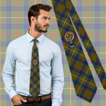 Clan Fraser Crest over Hunting Tartan Neck Tie
