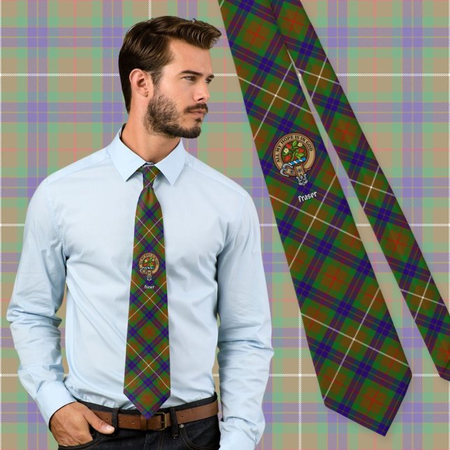 Clan Fraser Crest over Hunting Tartan Neck Tie (Creator Uploaded)