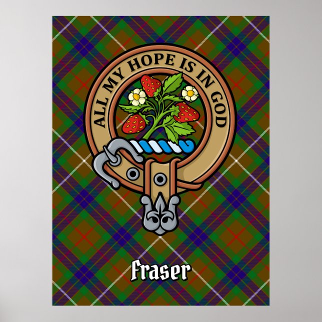 Clan Fraser Crest over Hunting Tartan Poster (Front)