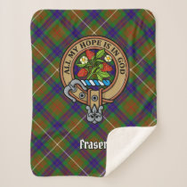 Clan Fraser Crest over Hunting Tartan Sherpa Blanket