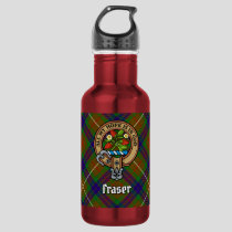 Clan Fraser Crest over Hunting Tartan Stainless Steel Water Bottle