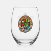 Clan Fraser Crest over Hunting Tartan Stemless Wine Glass