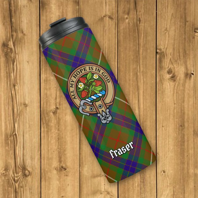Clan Fraser Crest over Hunting Tartan Thermal Tumbler (Creator Uploaded)