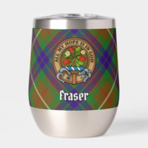 Clan Fraser Crest over Hunting Tartan Thermal Wine Tumbler