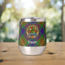 Clan Fraser Crest over Hunting Tartan Thermal Wine Tumbler