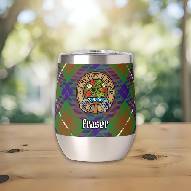Clan Fraser Crest over Hunting Tartan Thermal Wine Tumbler (Creator Uploaded)
