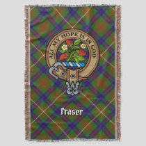 Clan Fraser Crest over Hunting Tartan Throw Blanket