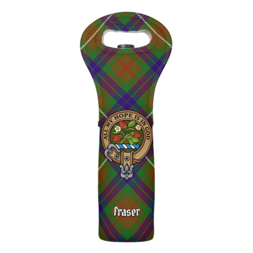 Clan Fraser Crest over Hunting Tartan Wine Bag